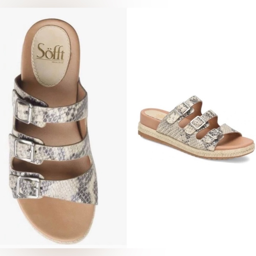 Sofft ‘Breeze’ Snake Print Three Buckle
Espadrille Wedge Sandals. Size 6. EUC.